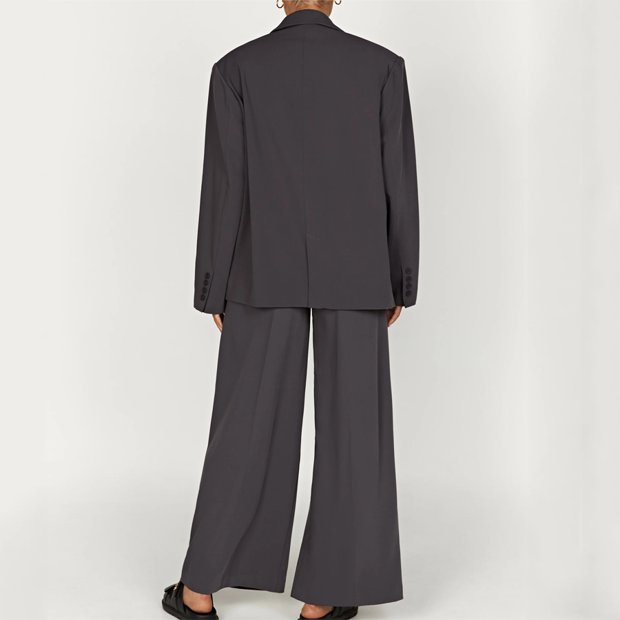Office Lady Brown Blazer Set Oversize Women Custom Fashion Business Suits Casual Work Wear Loose Wide Leg Pants Set