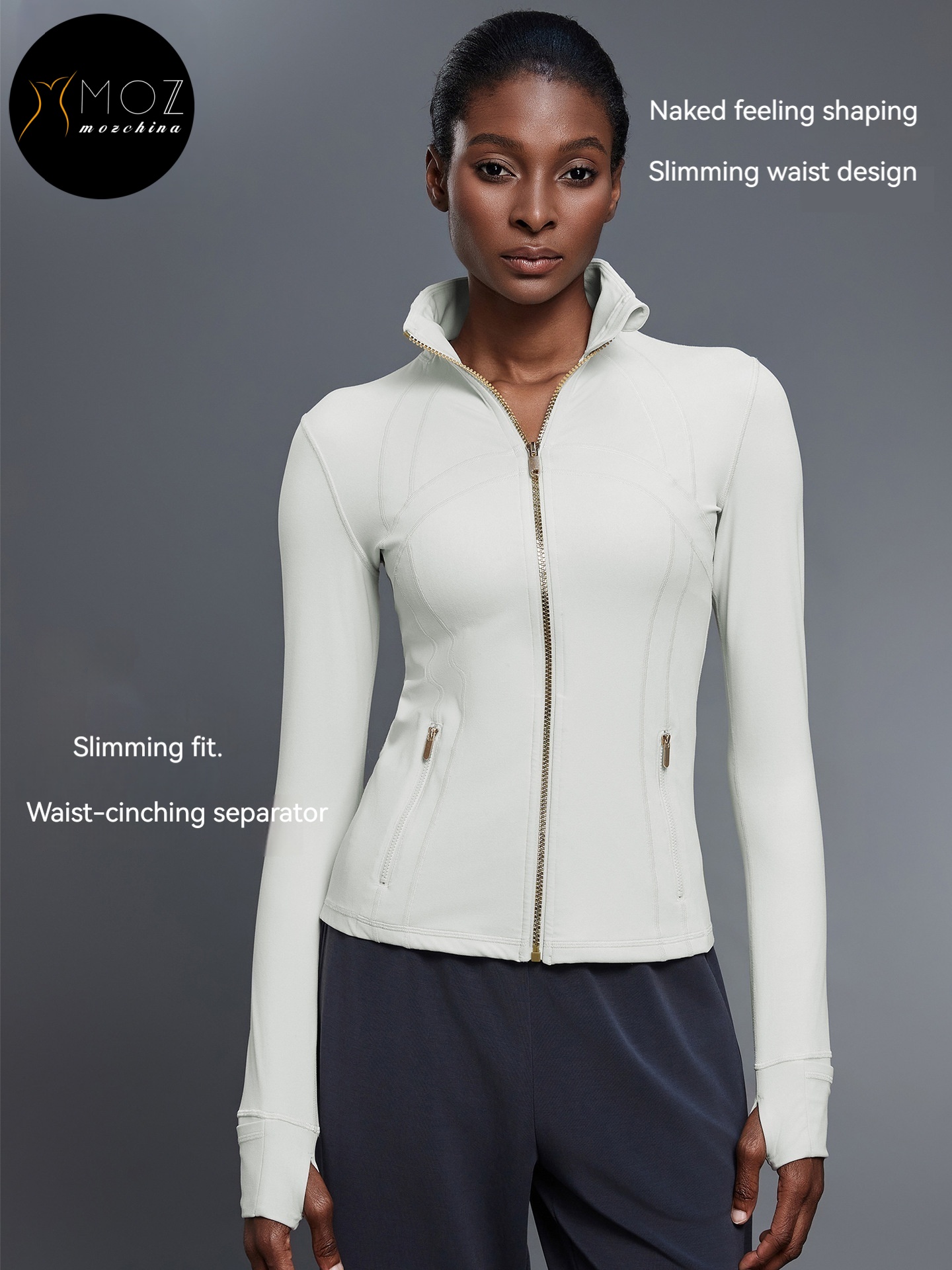 Women's Lightweight Stand Collar Yoga Jacket Golden Zip Outerwear for Running &amp; Fitness Soft &amp; Comfortable Lounge Coat Design
