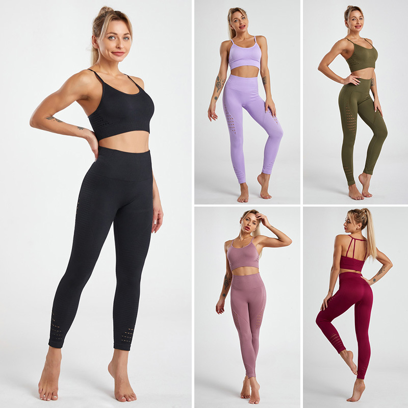 Ladies Sports Seamless Athletic High Waist Butt Lift Leggings Set Women Fitness Workout Clothing Gym Activewear Wear Yoga Set
