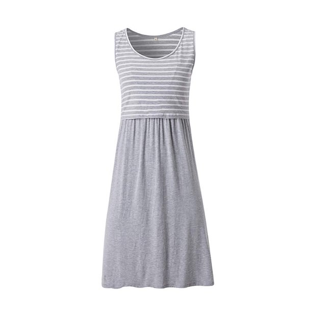 Women's Custom Summer Sleeveless Crew Neck Nursing Breastfeeding A-Line Maxi Skirt Casual Maternity Clothing Elastic Waistband