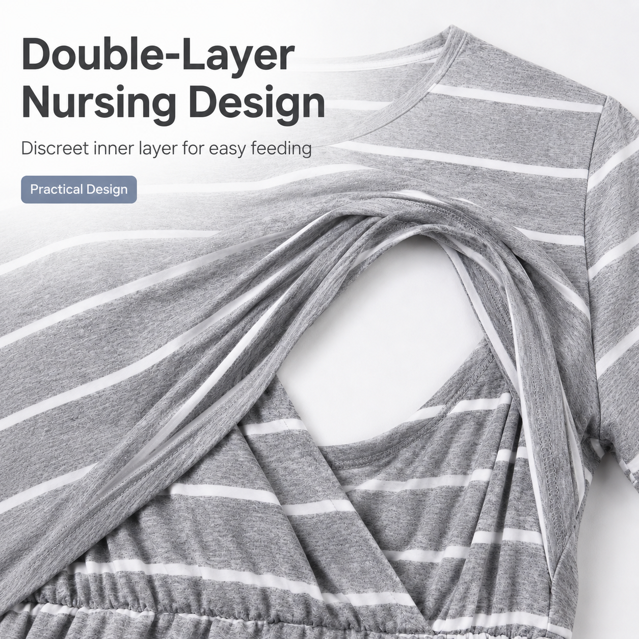 Wholesale OEM Cotton Striped Nursing Dress Short Sleeve Breastfeeding Midi Maternity Dress for Women