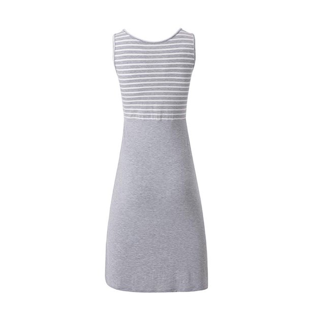 Women's Custom Summer Sleeveless Crew Neck Nursing Breastfeeding A-Line Maxi Skirt Casual Maternity Clothing Elastic Waistband