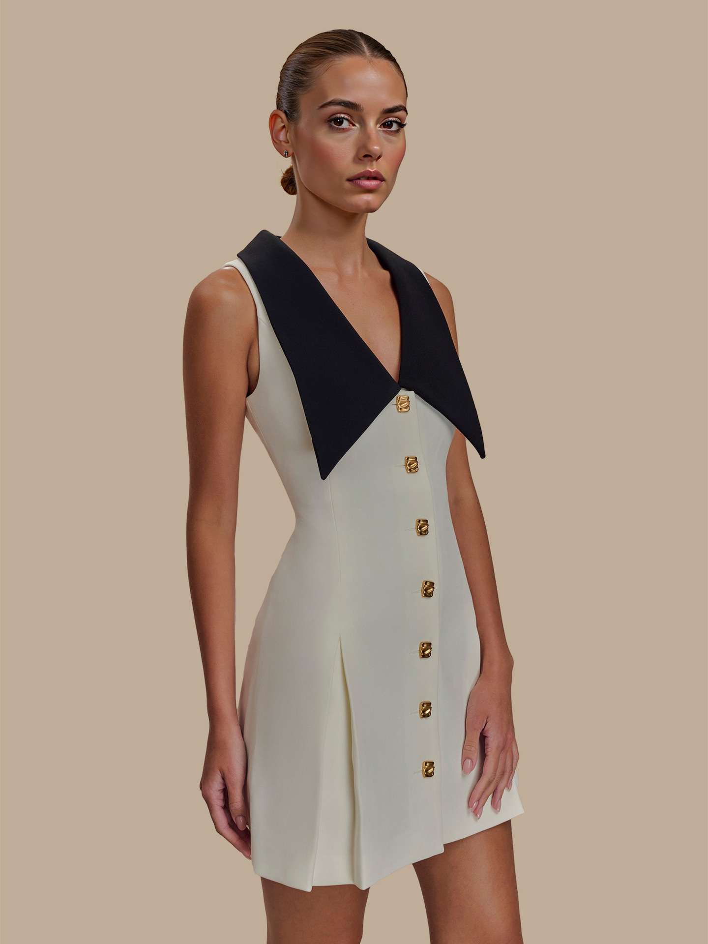 Factory Direct Knee Metal Button Solid Long Sleeve Dress Waist Cinching Pleated Short Modest Style Custom Logo Spring Autumn