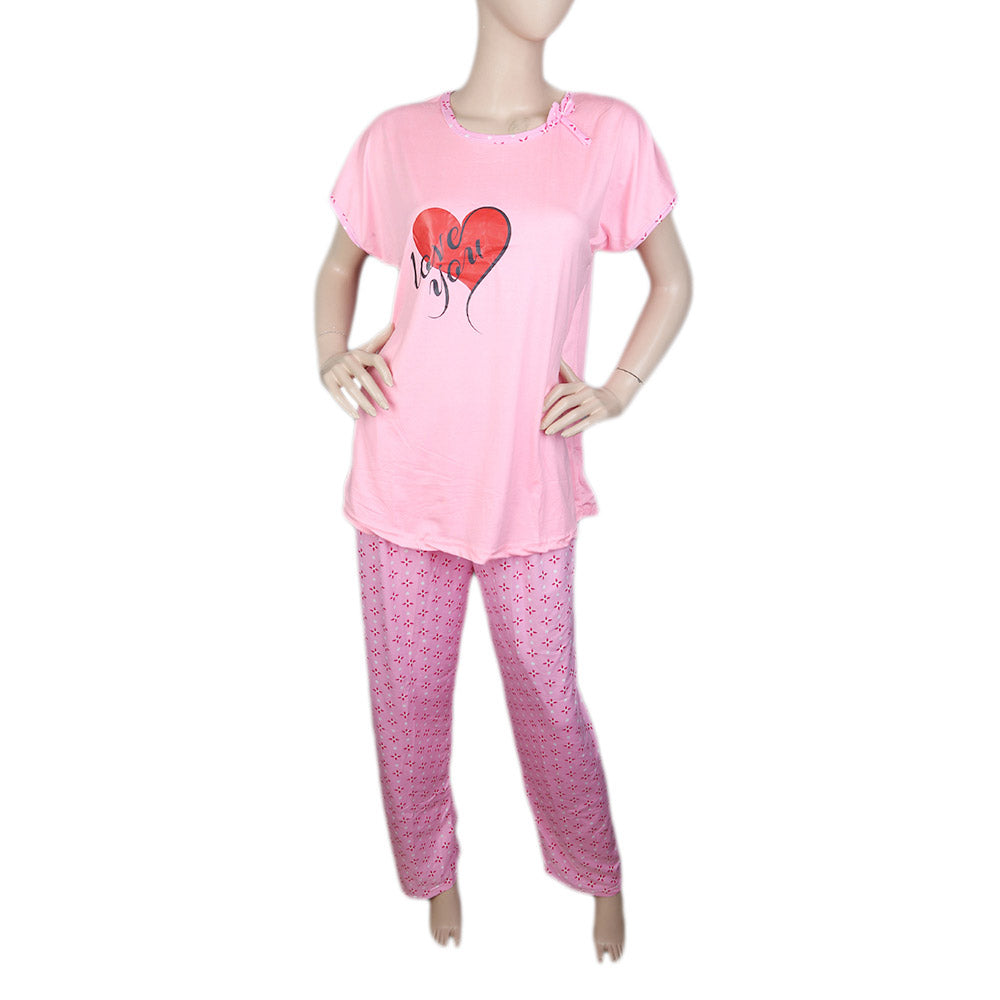 Women's 2 Piece Night Suit - Light Pink
