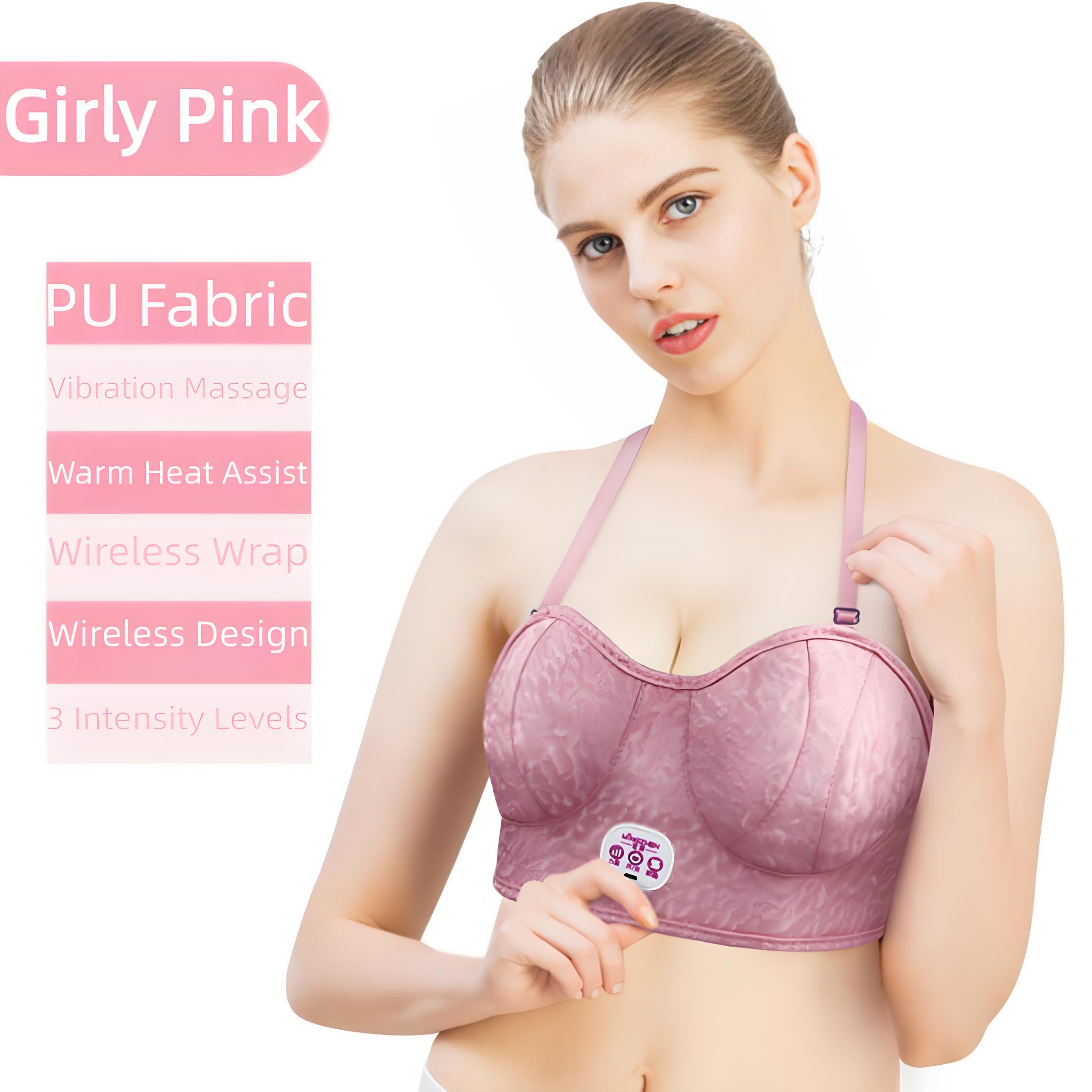 Wireless VibrationBra With Warm Heat Therapy,3 Intensity Levels,PU Fabric Comfort Fit, Portable Chest Breast Care And Relaxation