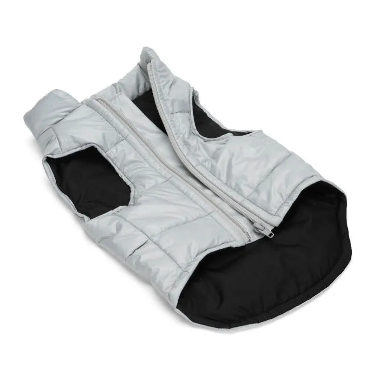 Khaki Canvas Winter Dog Jacket Windproof Pet Coat with Brown Trim Casual Dog Clothes with Snap Buttons