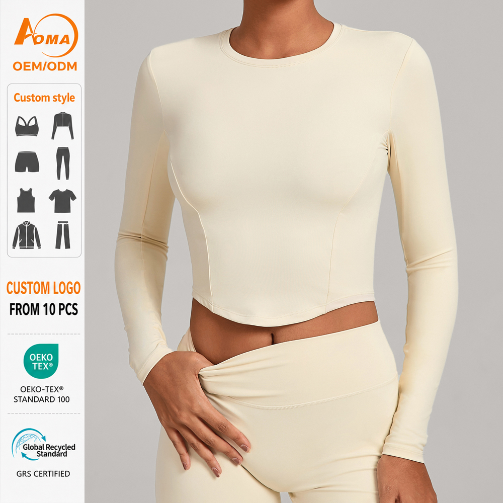 Aoyema New Style Activewear Top De Yoga Women Sportswear Fitness Workout Slim Fit Clothing Yoga Cropped Top Long Gym Sleeve
