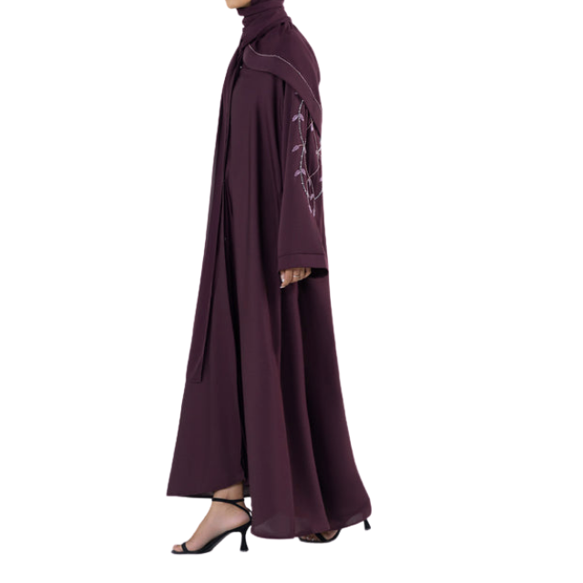 Hot Sale Elegant Dubai Abaya Women Breathable Quick Dry Lightweight Floral Embroidered Long Sleeves Plus Size Modest Islamic