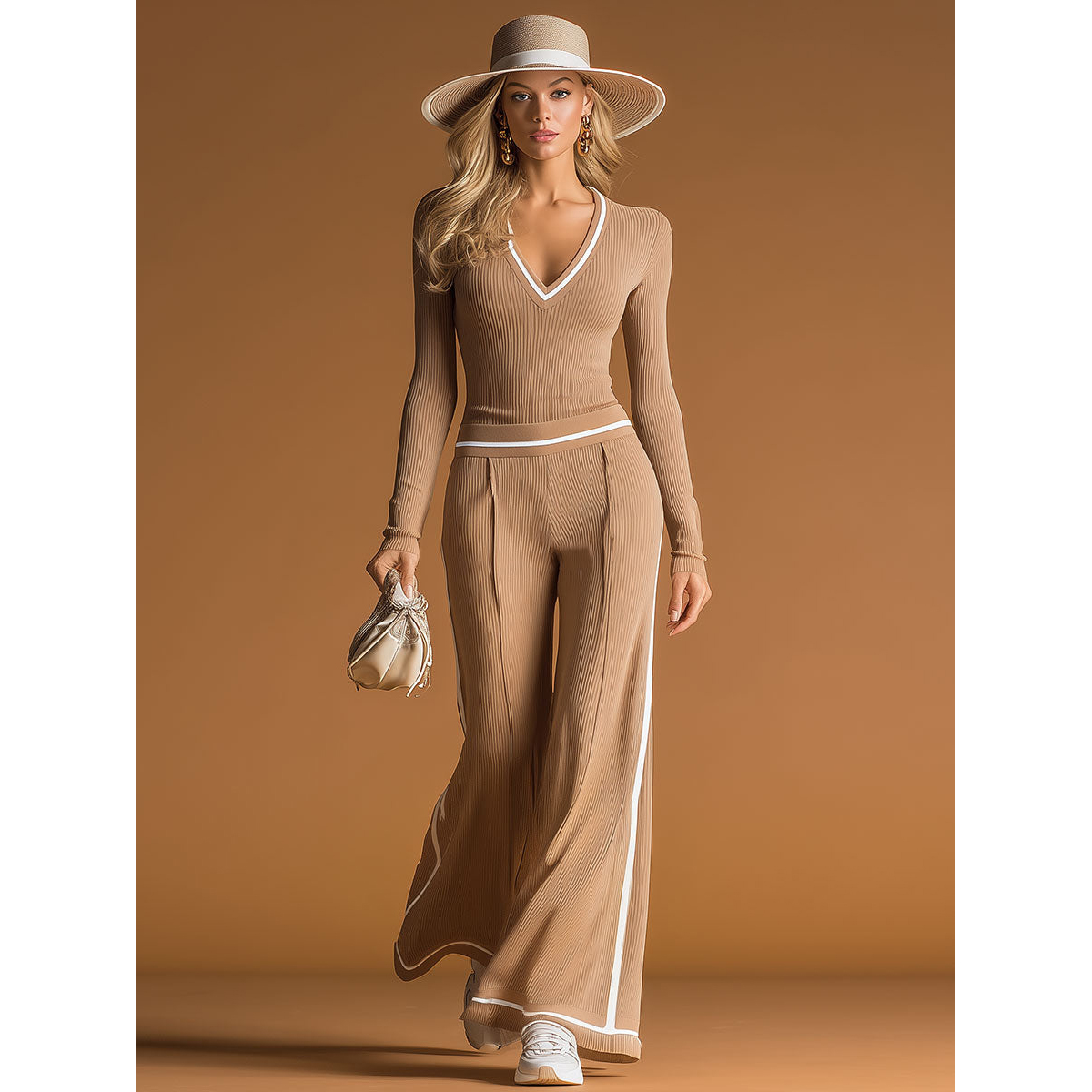 Women's New Fashion Casual Solid Color Knitted Long Sleeve Sweater Pants Winter Fashion Sets for Women's Wholesale Autumn Season