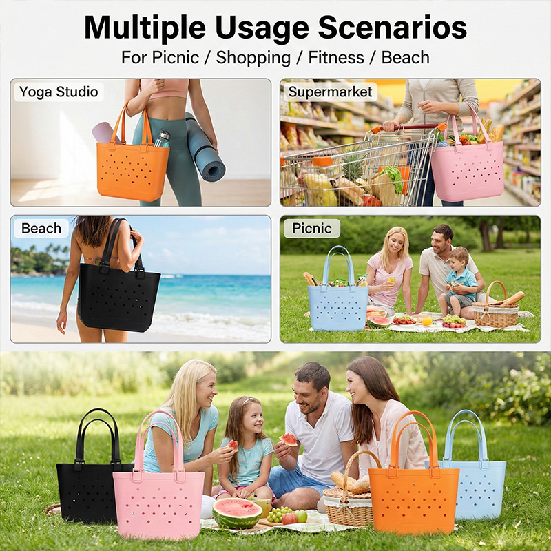 Custom Logo Women's Candy Color EVA Dot Designer Reusable Waterproof Soft Large Capacity Eco-Friendly Beach Tote Silicone