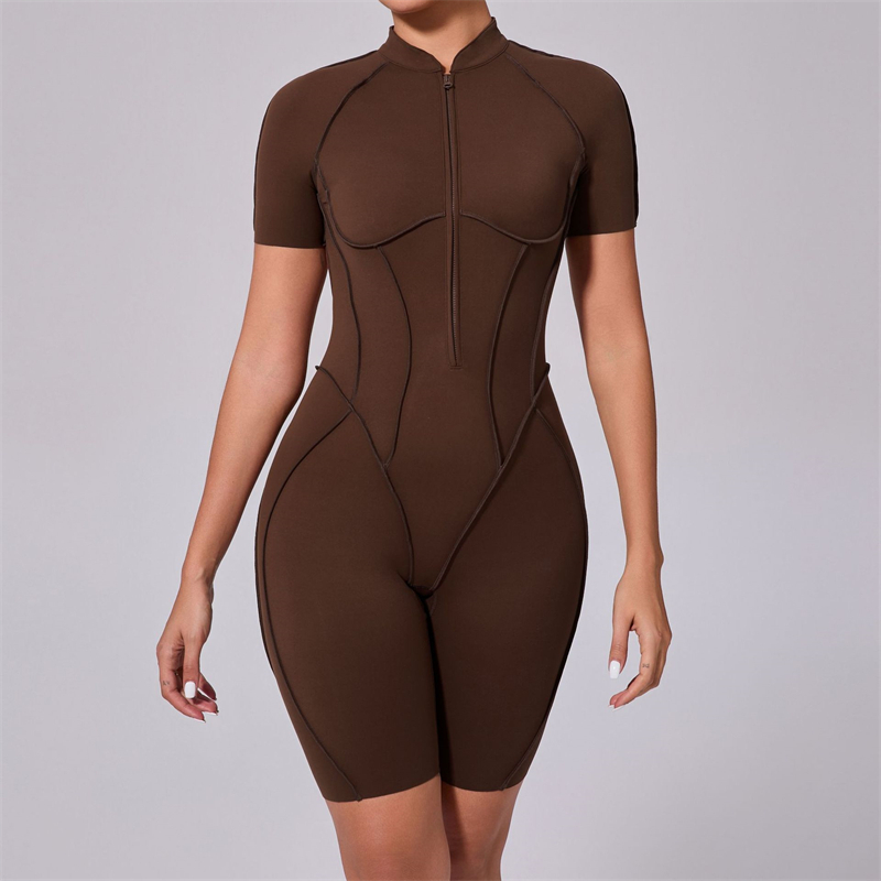 2025 Red Women's Sports Bodysuit & Jumpsuit Sexy Yoga Fitness Training Playsuit with Zippers Workout Sports Bulk Sportswear