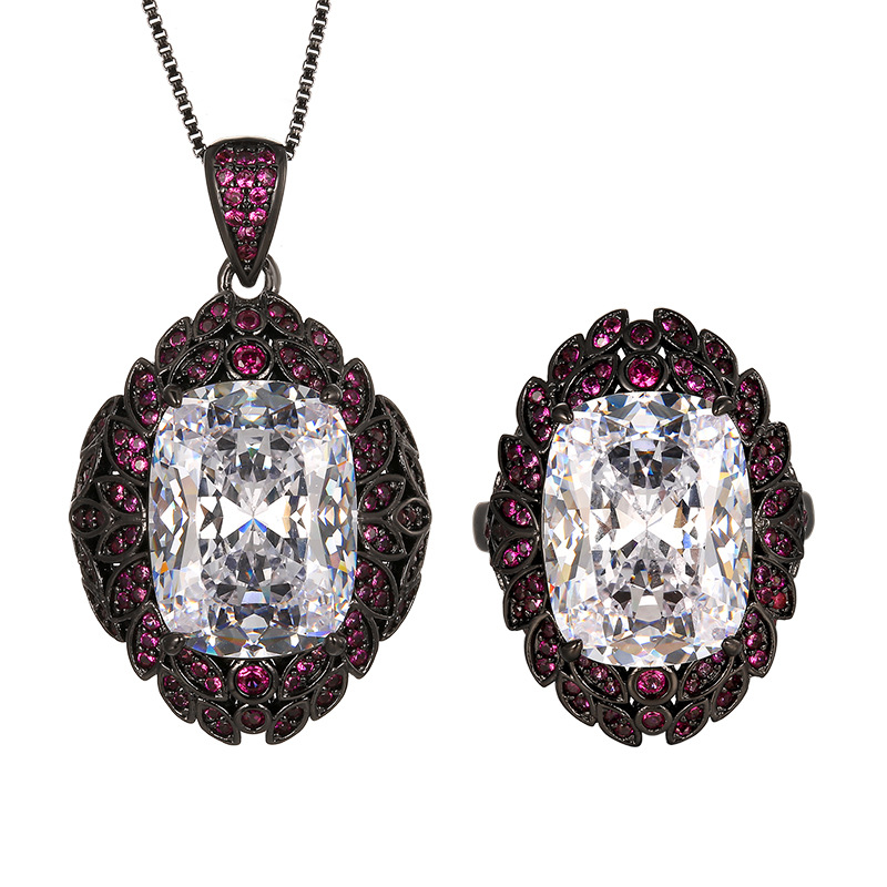 Fashion Eco-friendly Copper Hypoallergenic Non Tarnish Waterproof Jewelry Sets 12*16mm Black Gray Zircon Pendant Earrings Set