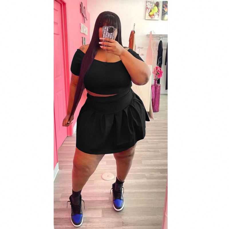 Products That Best Selling Plus Size Women's Clothing Solid Color Pleated Skirt Two Piece Set