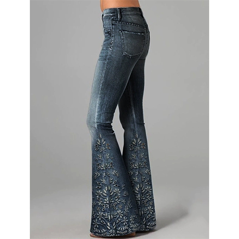 Street-style Cool and Trendy Denim Girl's Overalls with Straight Legs Mid-Rise Waist Sporty Gradient-Colored Women's Jeans