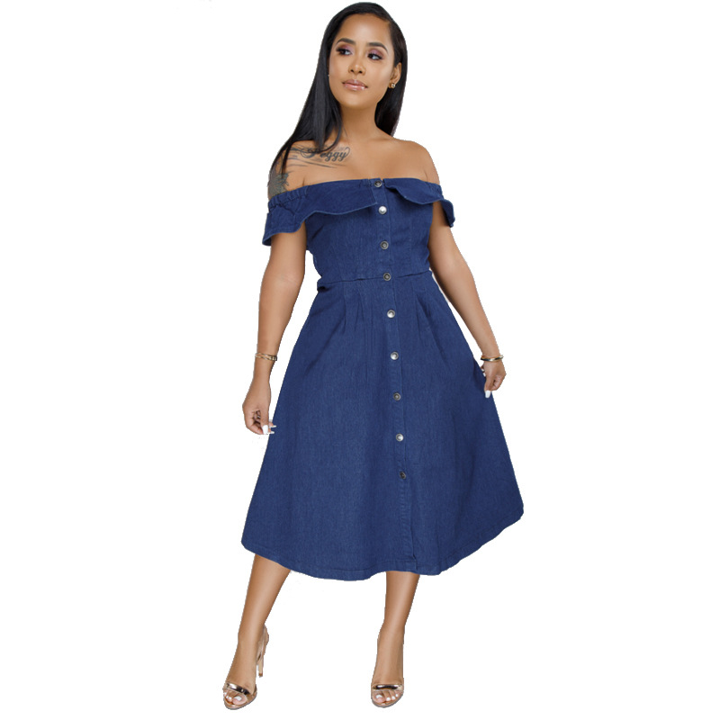 Fashion Summer Sexy Off Shoulder Women Jean Dresses Denim Women Long Ladies Jeans Denim Dress Women Lady Sexy Denim