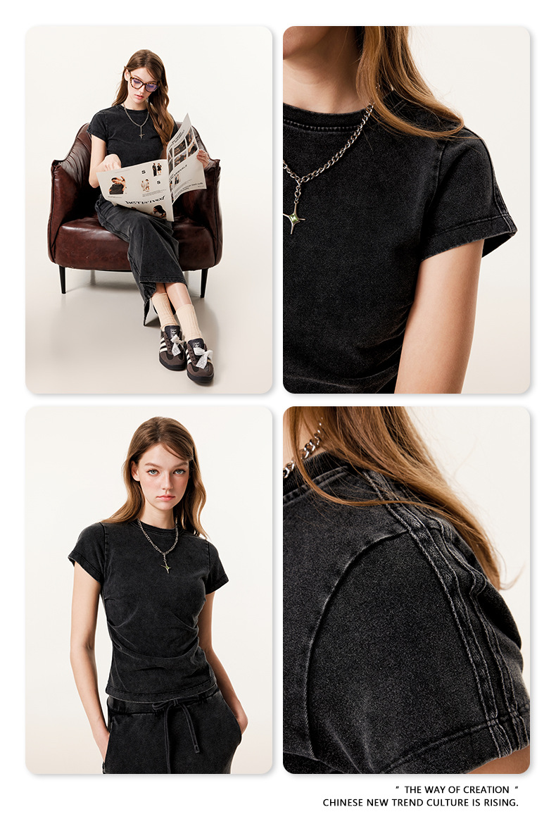 Custom logo Acid Cotton Elegant High-End Women's Summer Straight Skirt Set Heavy Industry Webbing Loose Tshirt