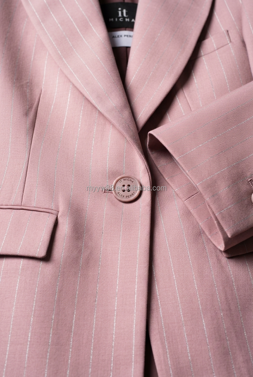 Custom Wholesale Pink Pinstripe Women's Suit High Quality Striped Blazer Set Business Formal Office Wear Apparel OEM/ODM ForSale