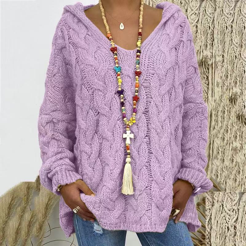 New Winter Women's Hooded Pullover Sweater with Quick Dry &amp; Anti-Wrinkle Loose Korean Knitwear Nylon/Acrylic Material