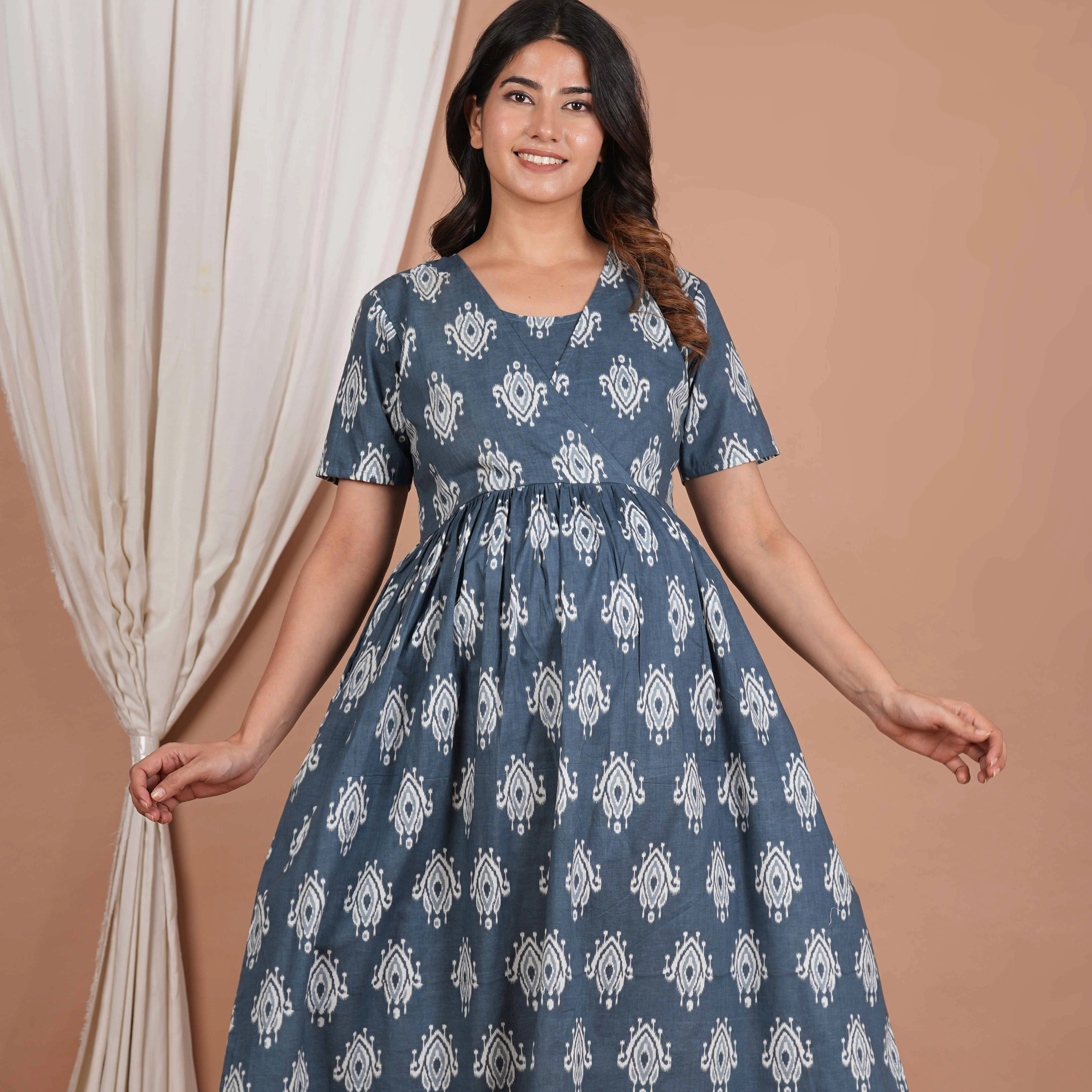 New Arrival Loose Pregnancy Maternity Dress With Baby Feeding Access Breathable Summer Wear Cotton Nursing Dress For Women