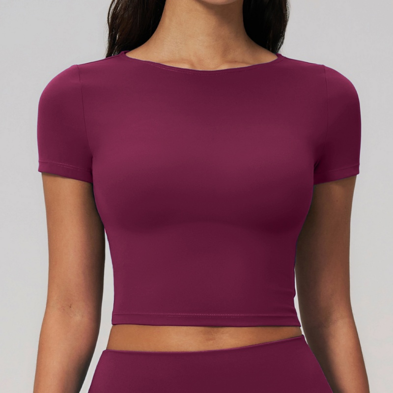 Free Shipping Women Cropped Navel T Shirt, Casual Fitness Clothes, Quick Dry Sports Short Sleeve Tee
