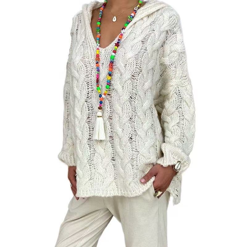 New Winter Women's Hooded Pullover Sweater with Quick Dry &amp; Anti-Wrinkle Loose Korean Knitwear Nylon/Acrylic Material