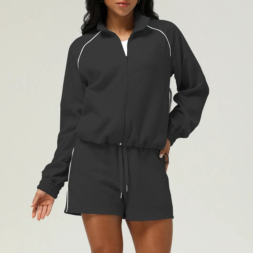 Women Yoga Wear Two-Piece Set Sports Suit Cardigan Sweatshirt Shorts Casual Clothing
