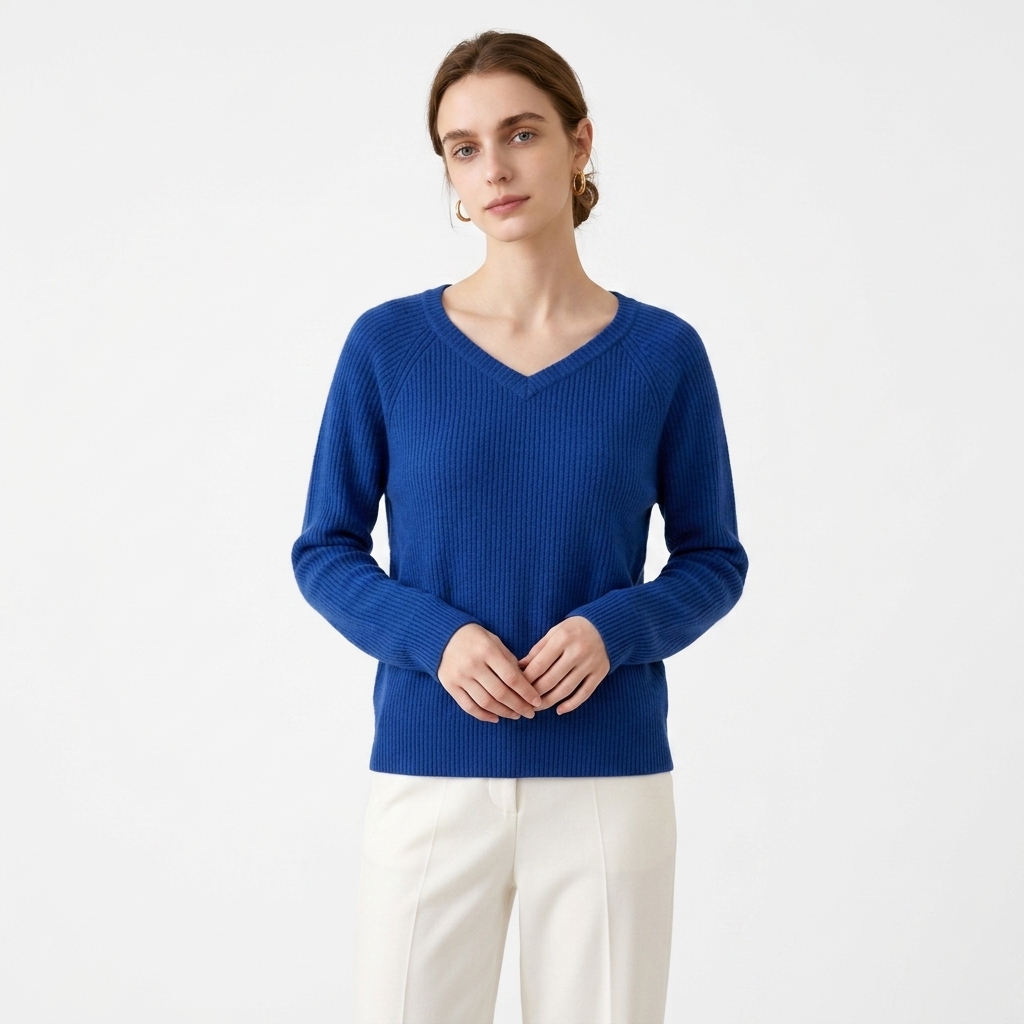 Ningxia Women's 100% Pure Cashmere V-Neck Sweater Custom Long Sleeve Solid Color Warm Knit Pullover OEM ODM