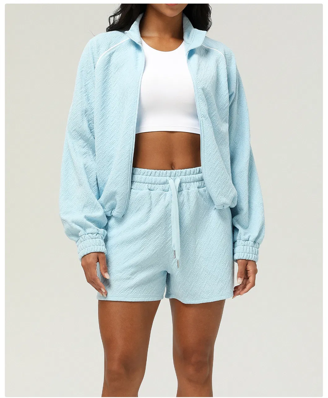 Women Yoga Wear Two-Piece Set Sports Suit Cardigan Sweatshirt Shorts Casual Clothing