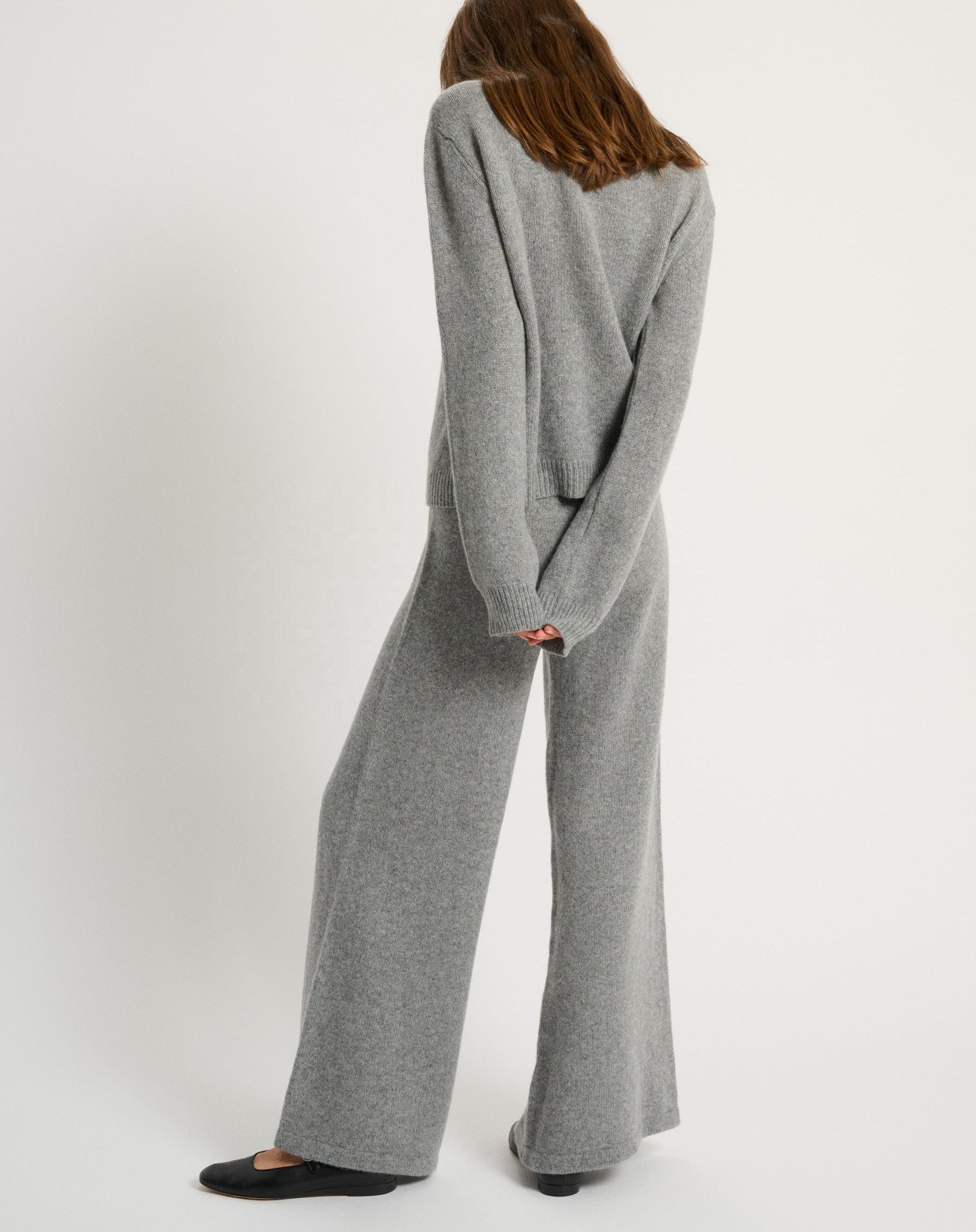 Womens 100% Pure Cashmere Lounge Set Mock Neck Custom Knit Sheep Wool Cashmere Sweater 2 Two Piece Loungewear Set for Women