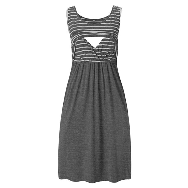 Women's Custom Summer Sleeveless Crew Neck Nursing Breastfeeding A-Line Maxi Skirt Casual Maternity Clothing Elastic Waistband