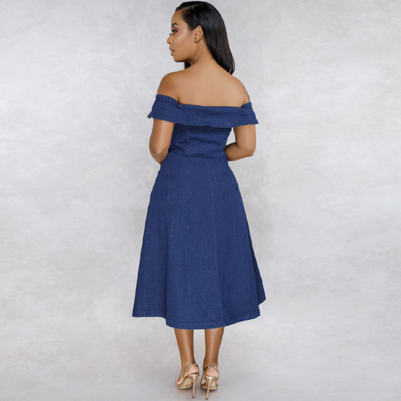 Fashion Summer Sexy Off Shoulder Women Jean Dresses Denim Women Long Ladies Jeans Denim Dress Women Lady Sexy Denim