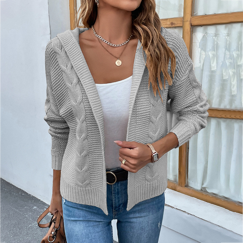 Women's Knitwear Autumn and Winter Sweater New Solid Hooded Sweater High Quality Cardigan Coat OEM