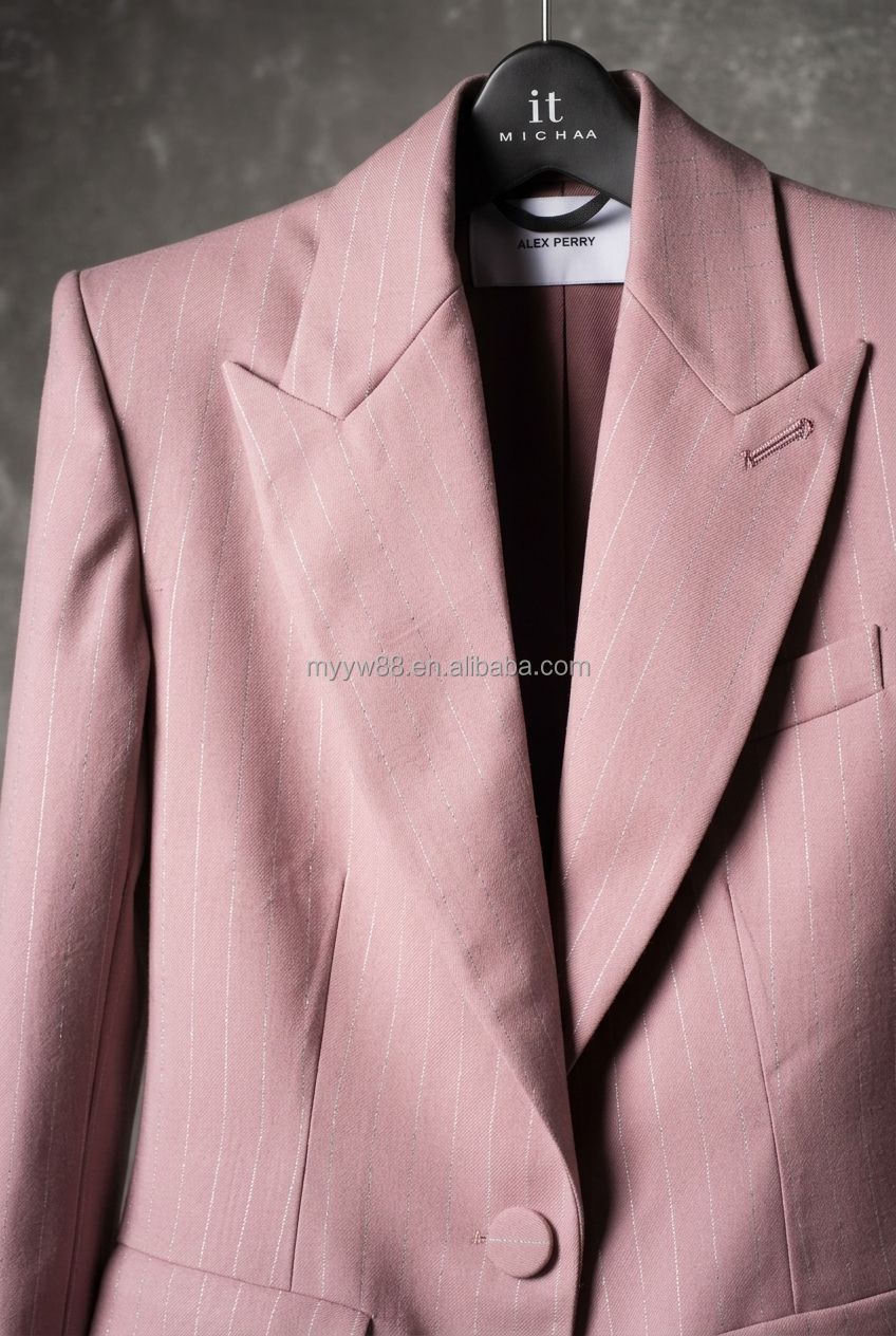 Custom Wholesale Pink Pinstripe Women's Suit High Quality Striped Blazer Set Business Formal Office Wear Apparel OEM/ODM ForSale