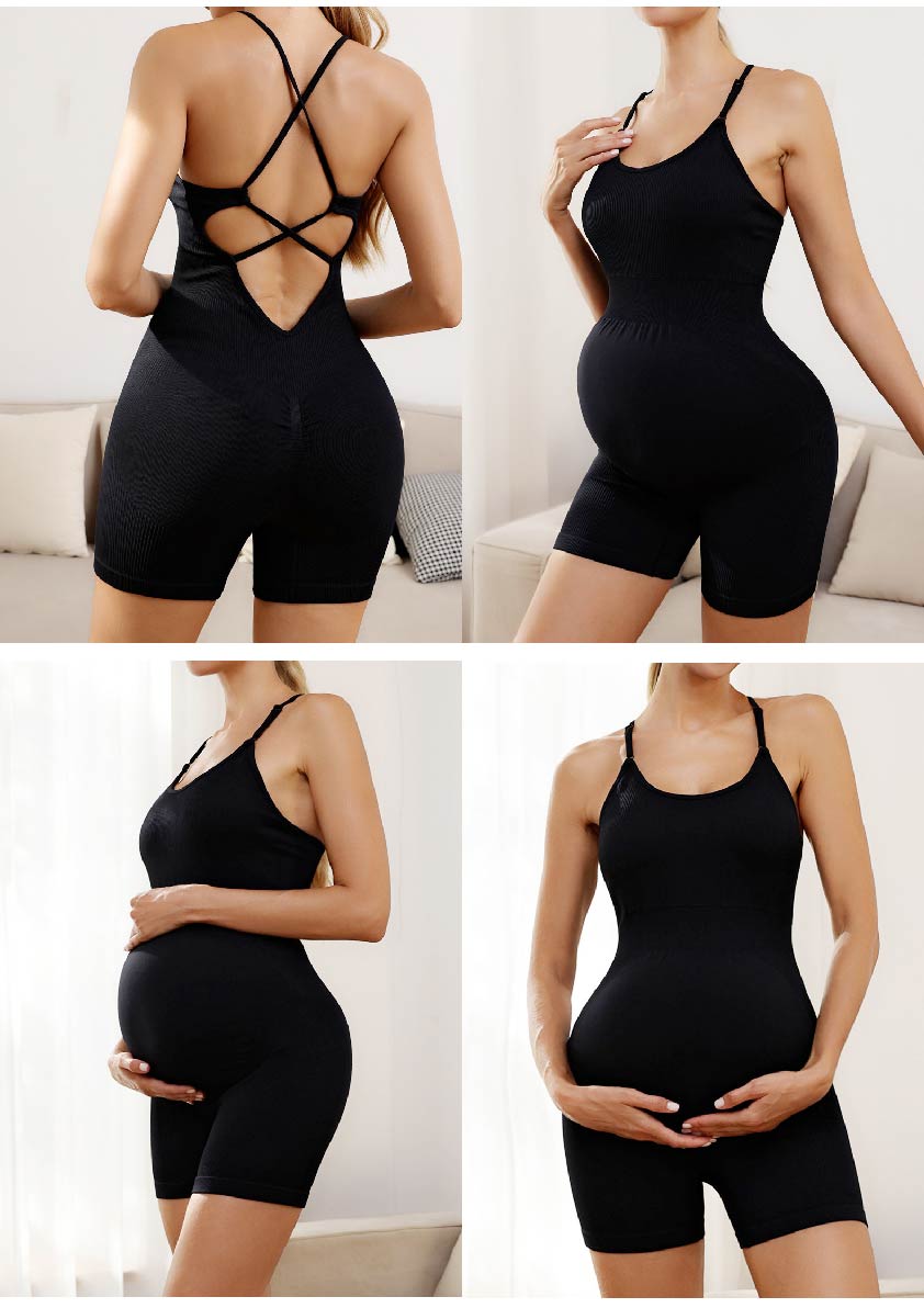 European American Slim-fit Casual Belly-free Solid Summer Criss-cross Collar Beautiful Back Pregnant Women's Maternity Jumpsuit