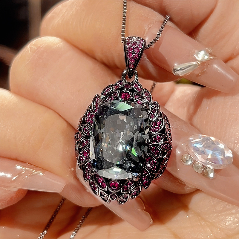 Fashion Eco-friendly Copper Hypoallergenic Non Tarnish Waterproof Jewelry Sets 12*16mm Black Gray Zircon Pendant Earrings Set