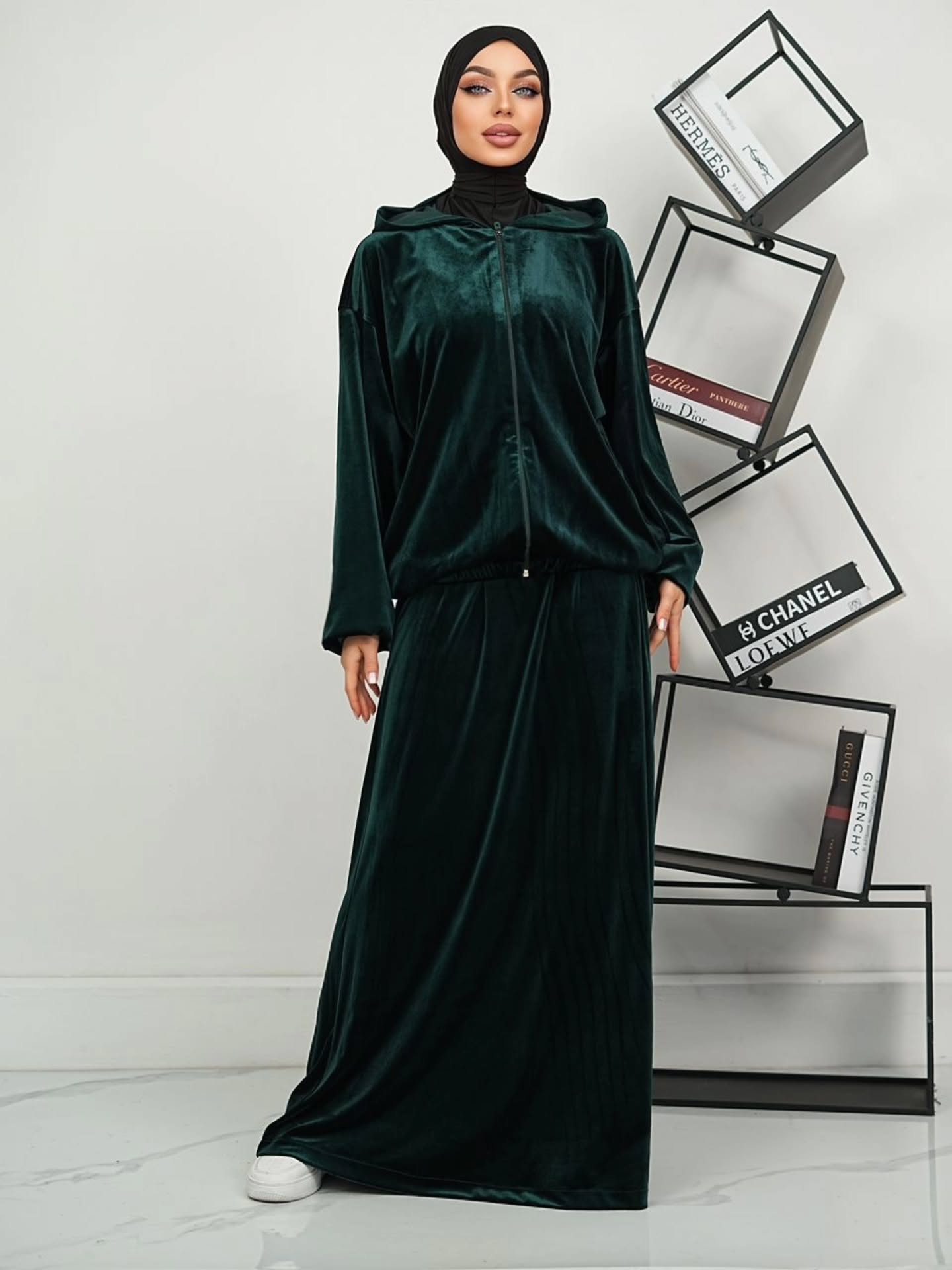 Mexizo New Collection Islamic Fashion Two Piece Set Muslim Women Elegant Long Sleeve Top Skirt Abaya Style Spring Autumn