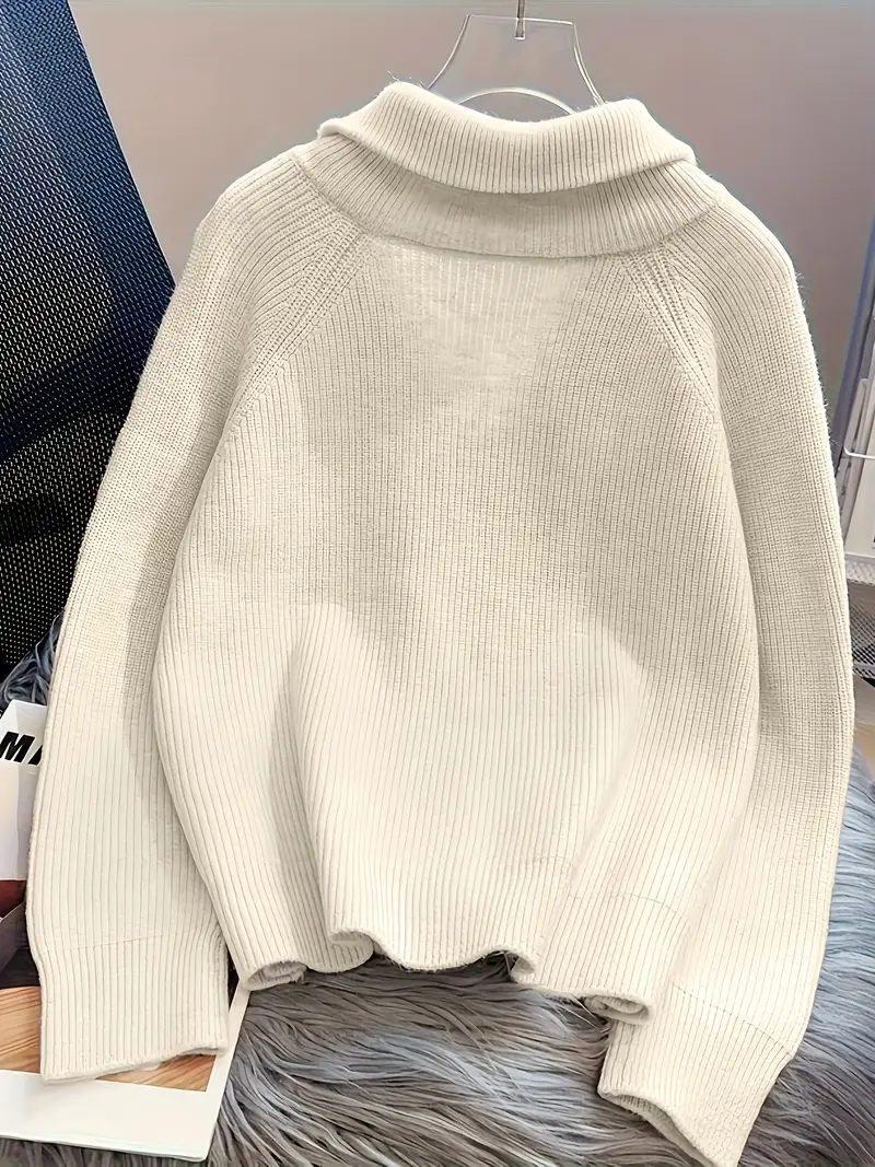 Korean-Style Women's Winter Sweater Coat with Turtleneck Double Zipper Raglan Sleeve Long Front Print Loose Top Knitted