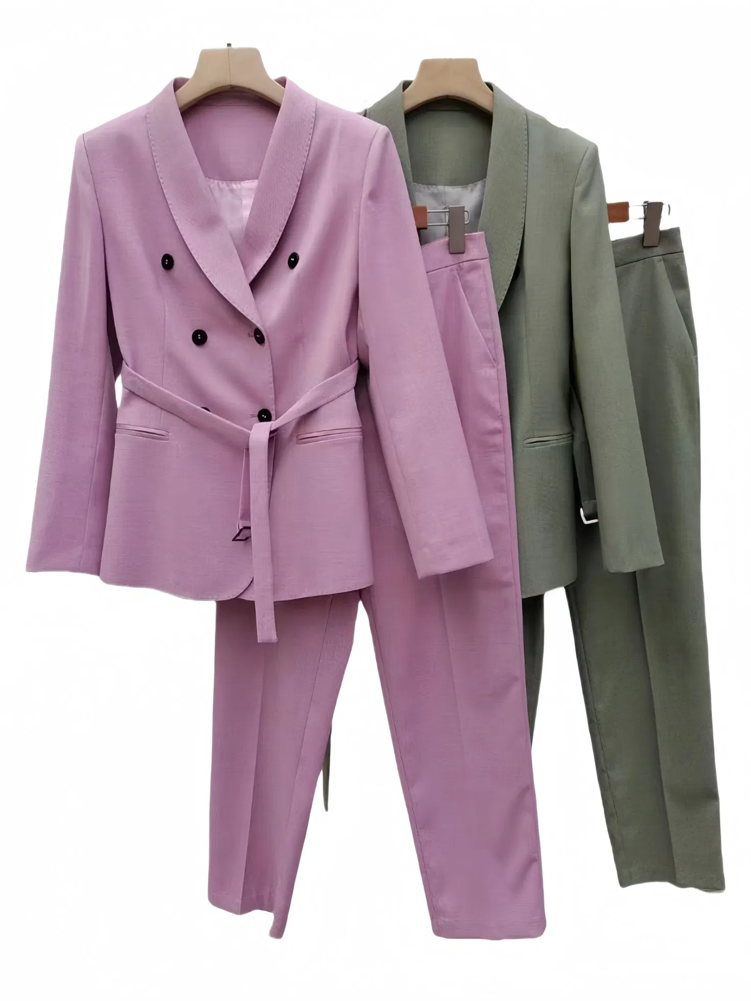Pink Lilac Trim Women's Suit – Chic Double-Breasted Business Formal Wear
