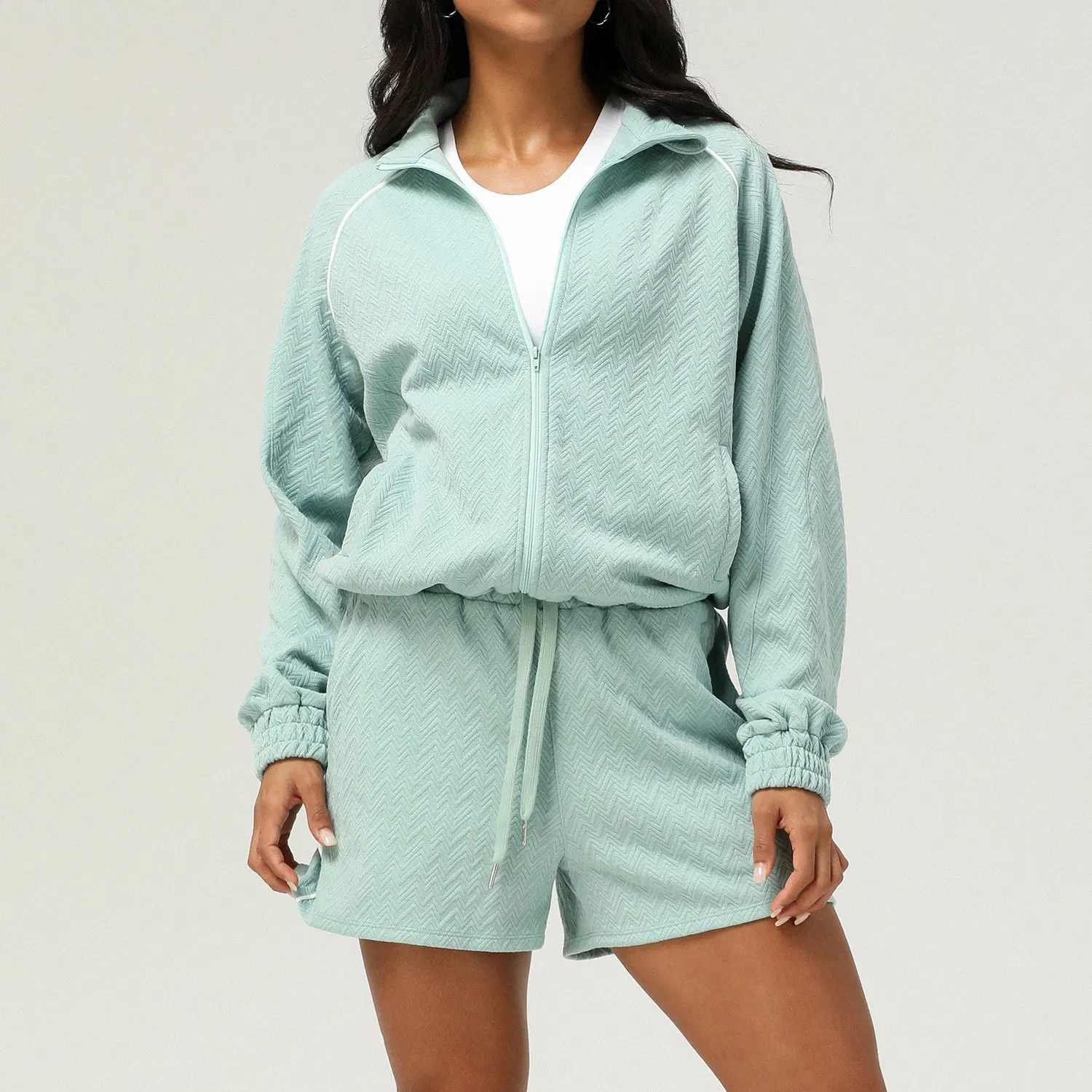 Women Yoga Wear Two-Piece Set Sports Suit Cardigan Sweatshirt Shorts Casual Clothing