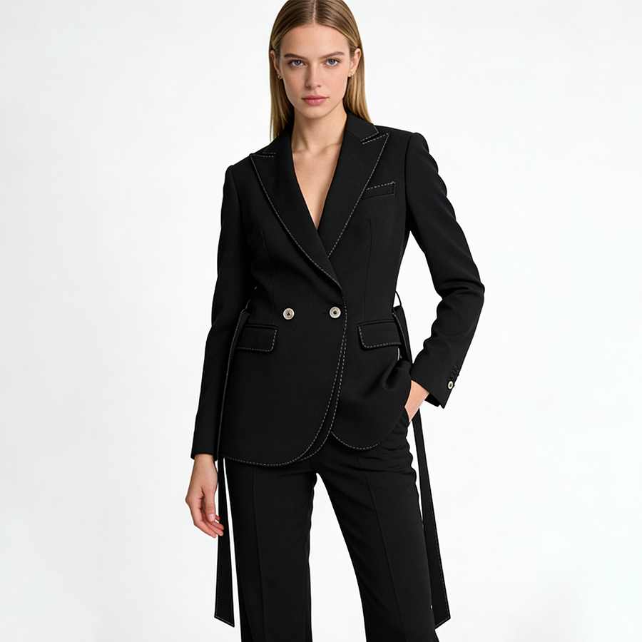 Fashion High-quality Women's Double Breasted V-neck Business Casual Formal Blazer Suit Jacket