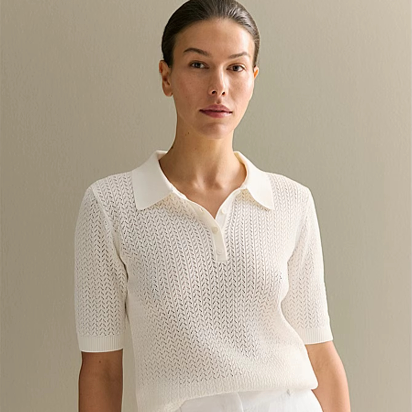 Preppy Style Summer Women's Casual T-Shirt Solid Pattern Short Sleeve Hollow Knitted Elastic Top