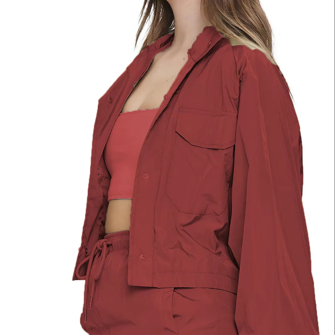 QUICK DRY Seasonal Tracksuit Nylon Polyester Jogging Crop Top Windbreaker Jacket Two Piece Pants Set Women Tracksuit 2025