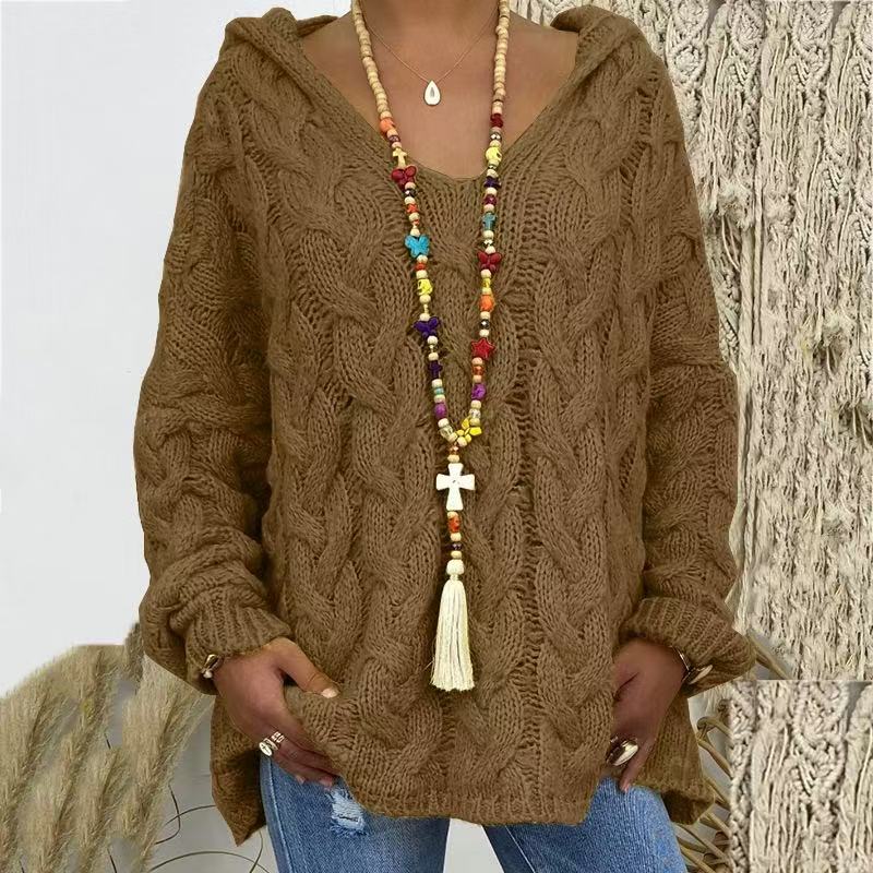 New Winter Women's Hooded Pullover Sweater with Quick Dry &amp; Anti-Wrinkle Loose Korean Knitwear Nylon/Acrylic Material
