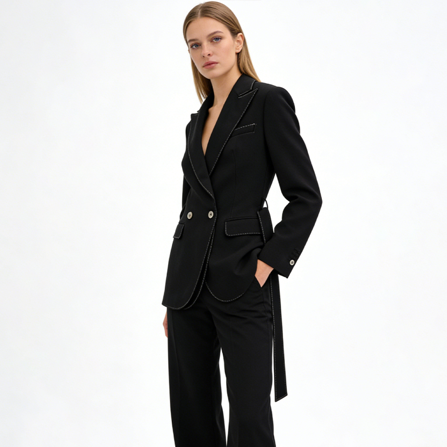 Fashion High-quality Women's Double Breasted V-neck Business Casual Formal Blazer Suit Jacket