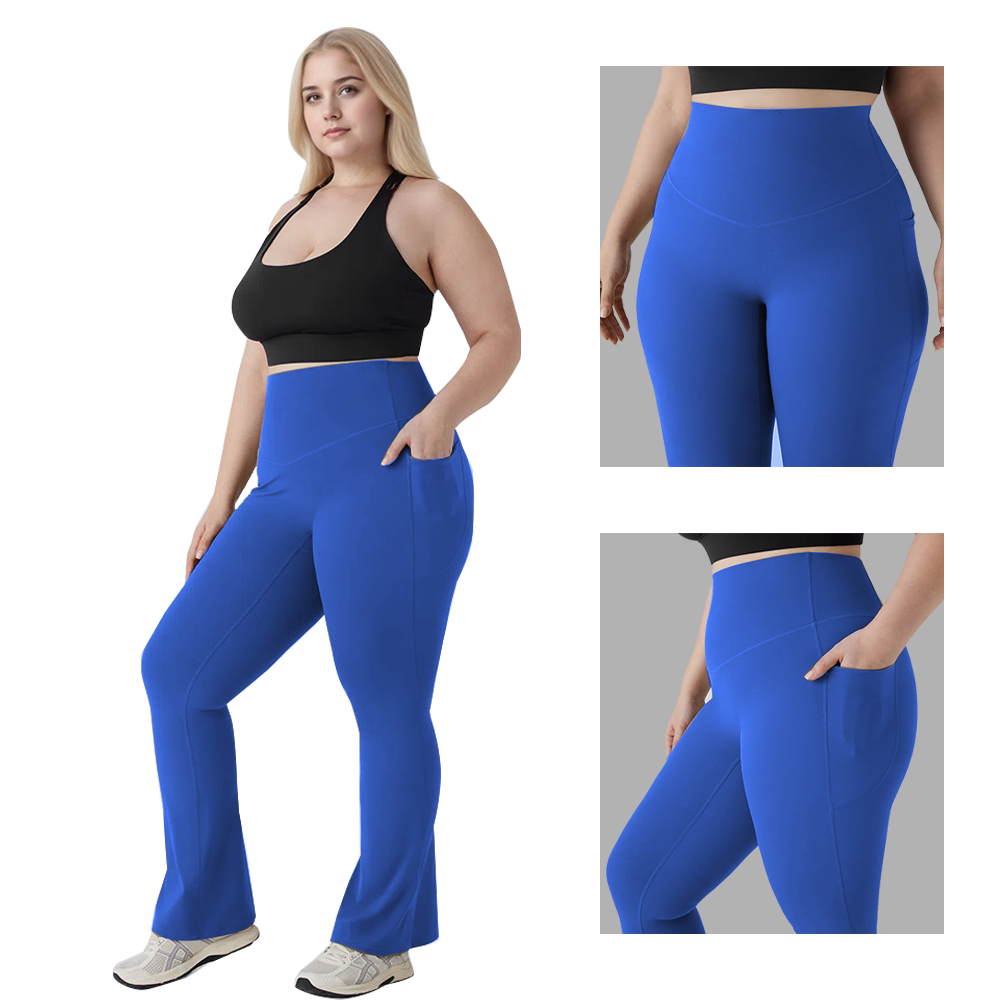 Women's Clothing Plus Size High Waist Wide Leg Flare Yoga Pants Plus Size Leggings with Pockets