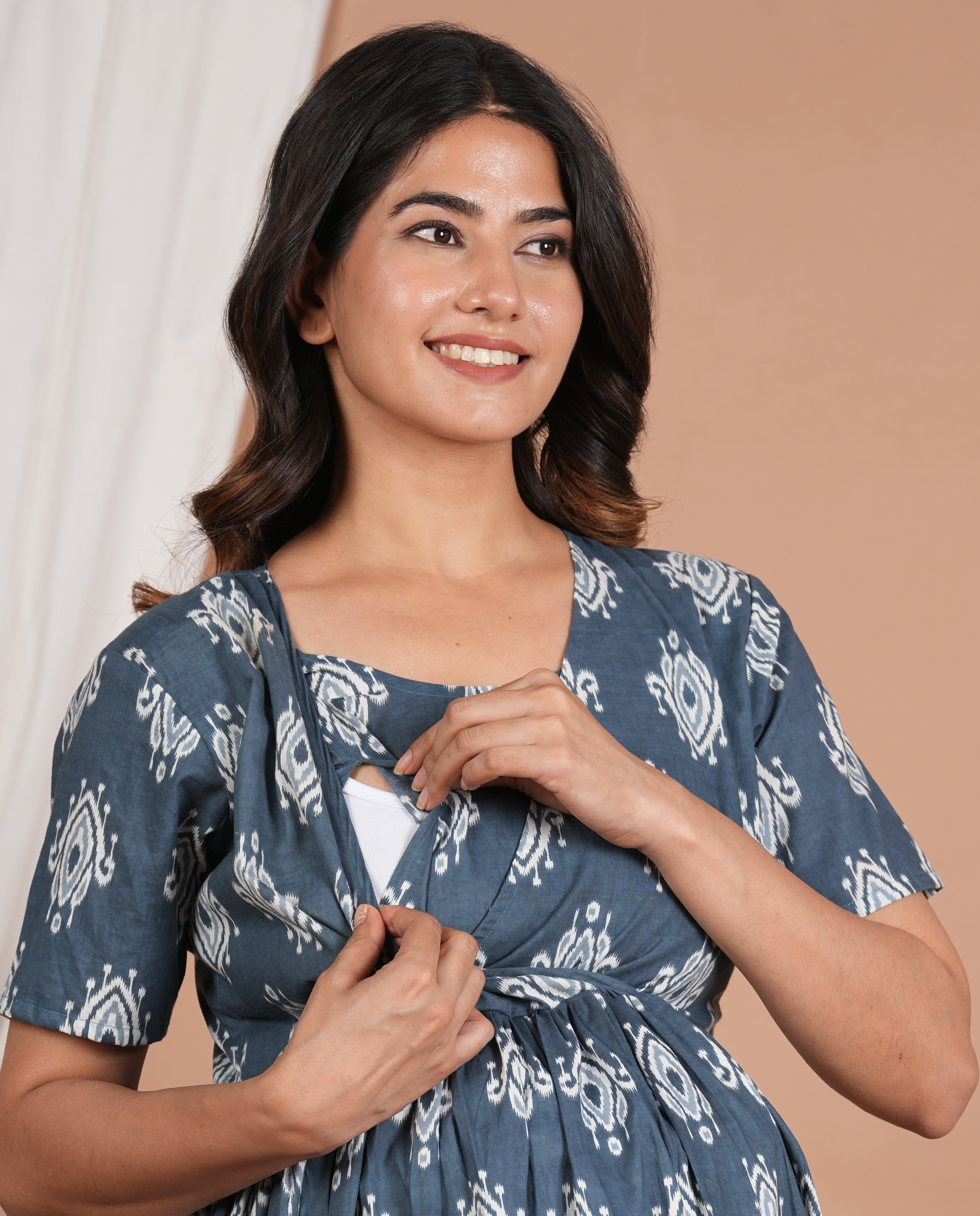 New Arrival Loose Pregnancy Maternity Dress With Baby Feeding Access Breathable Summer Wear Cotton Nursing Dress For Women