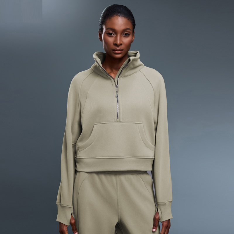 Women's Autumn Winter Fleece Lined Half-Zip High Neck Pullover Warm Casual Outerwear Thickened Loose Cold Weather