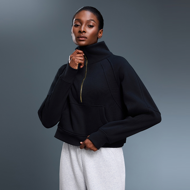 Women's Autumn Winter Fleece Lined Half-Zip High Neck Pullover Warm Casual Outerwear Thickened Loose Cold Weather