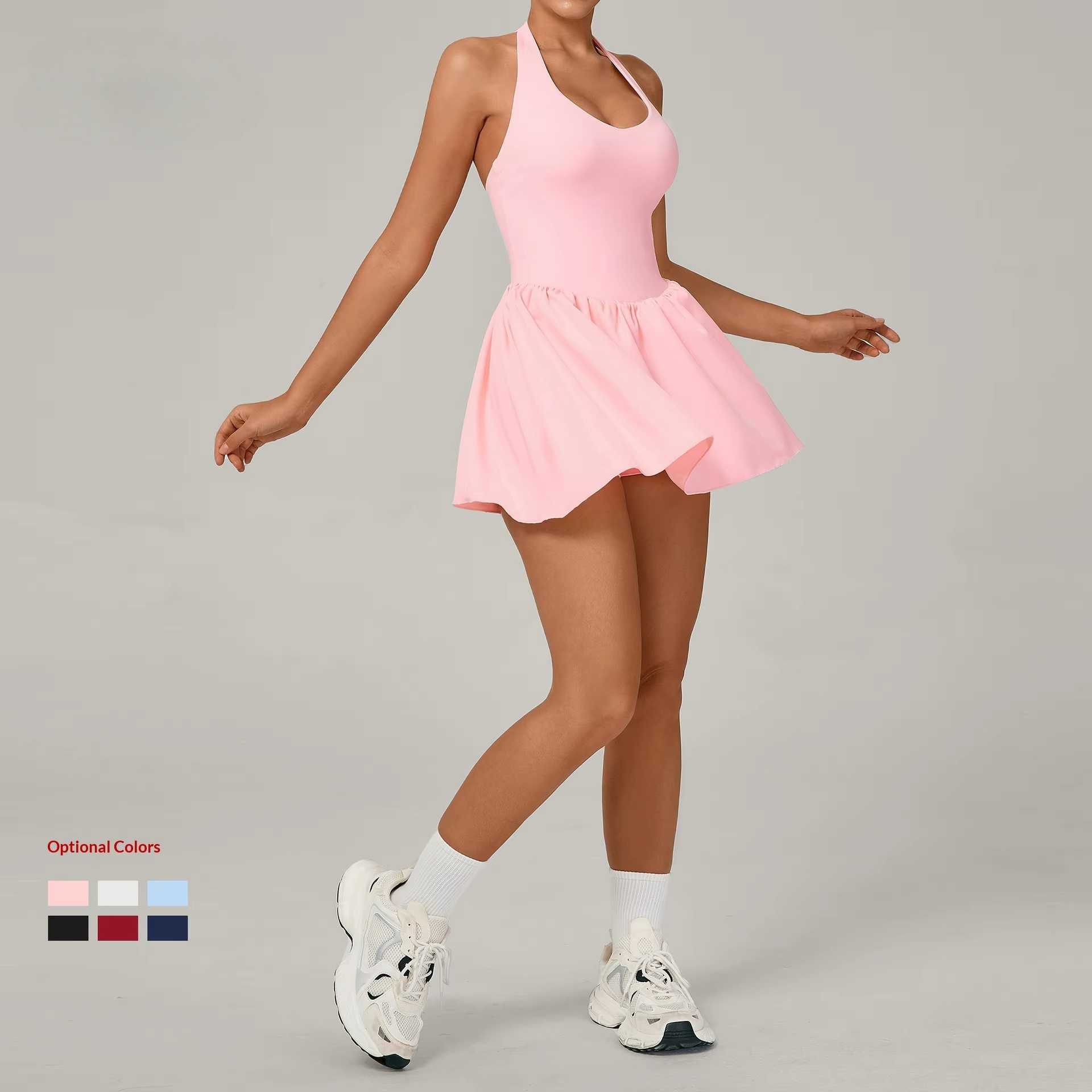 Lace-Up Nude-Look Breathable Solid Sports Tennis Wear Women's Anti-Exposure Base Outdoor Running Fitness
