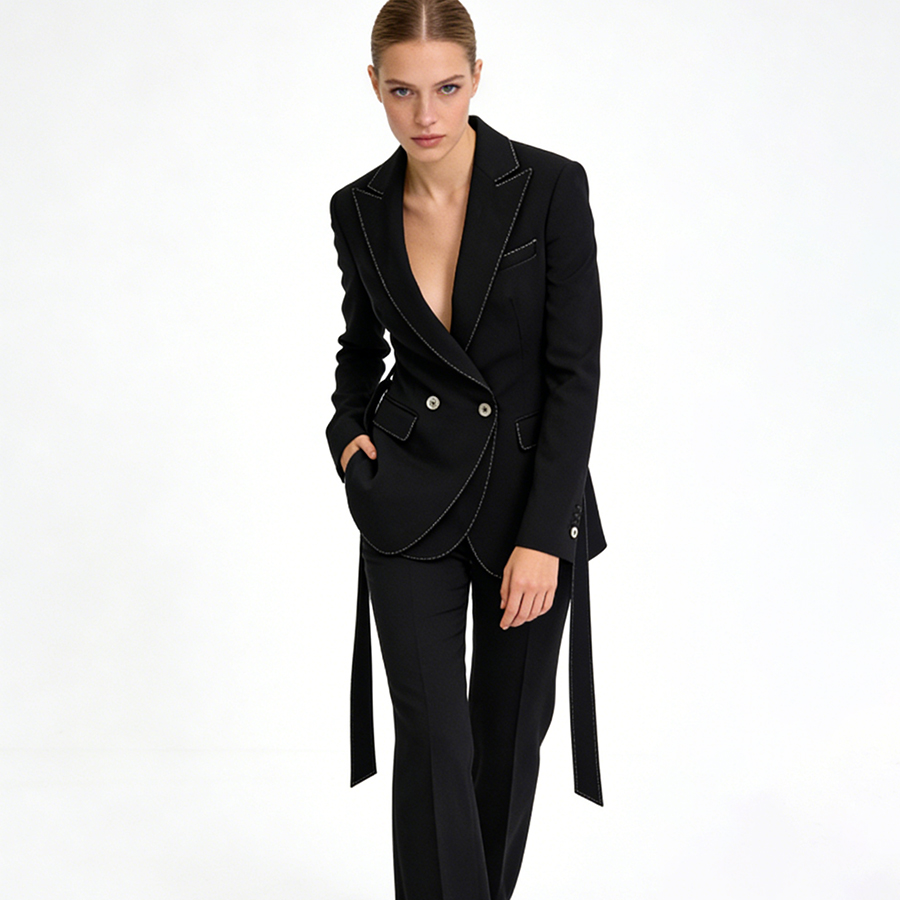 Fashion High-quality Women's Double Breasted V-neck Business Casual Formal Blazer Suit Jacket